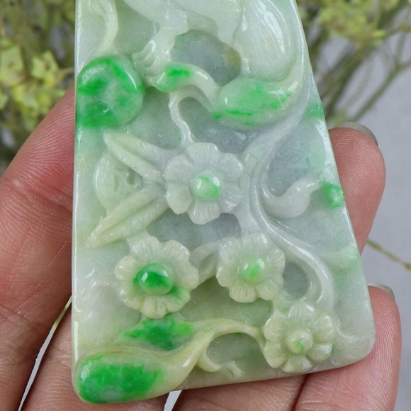 Cert'd Green 100% Natural A Jade jadeite Magpie Plum blossom Pendant 84481H3喜上眉梢 - Picture 2 of 12